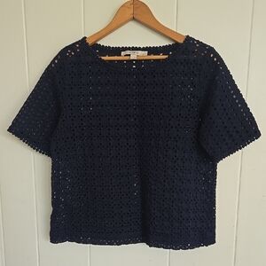 LOFT Navy Eyelet Women Top